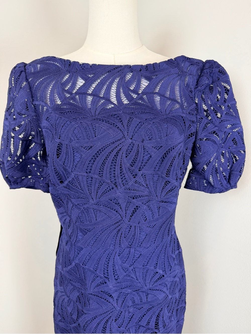 Kay Unger Royal Blue Lace Dress with Puff Sleeves Size 6 NWT Bridal Evening Wear - Picture 5 of 12